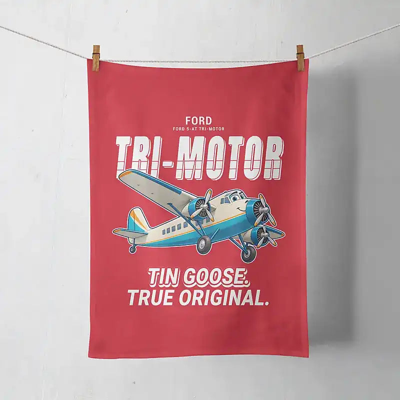 Ford 5-AT Tri-Motor - Cartoon - Towel - Red