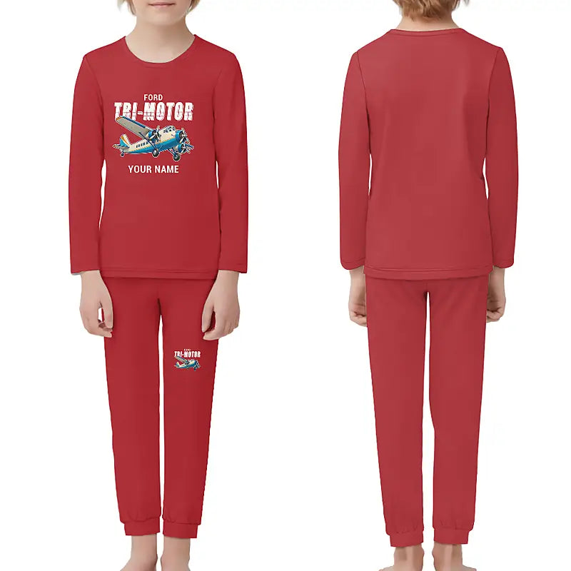 Ford 5-AT Tri-Motor - Children Pajamas - Cartoon Chest + Name - Red