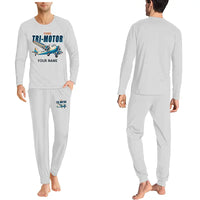 Thumbnail for Ford 5-AT Tri-Motor - Men Pajamas - Cartoon Chest + Name - Light Gray