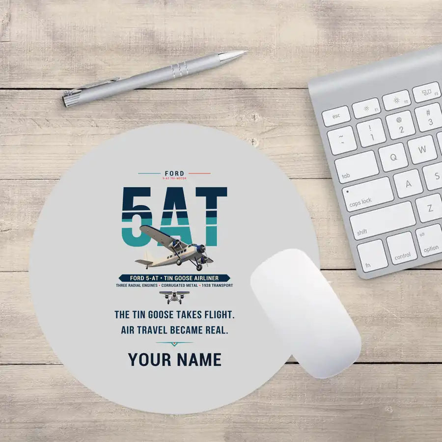 Ford 5-AT Tri-Motor - Original + Name - Round Mouse Pad - Light Gray