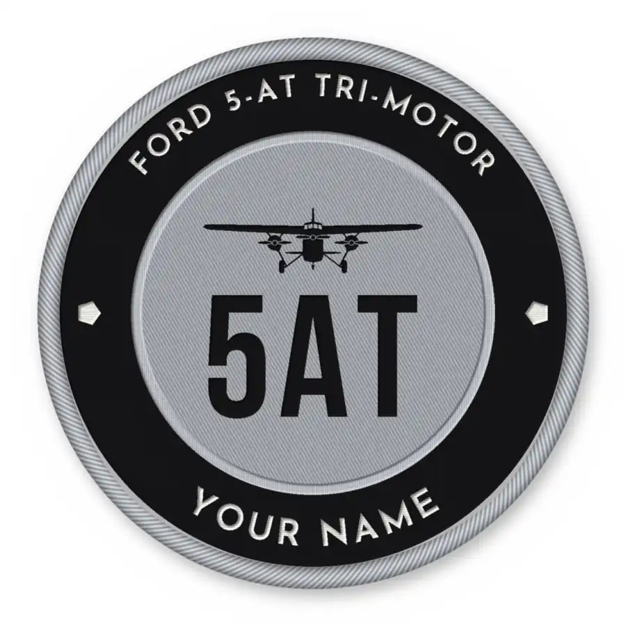 Ford 5-AT Tri-Motor Patches - Circle + Name - Black Silver