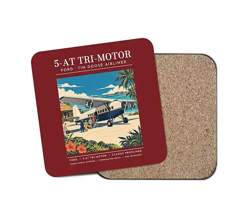 Ford 5-AT Tri-Motor - Poster - Coaster - Dark Red