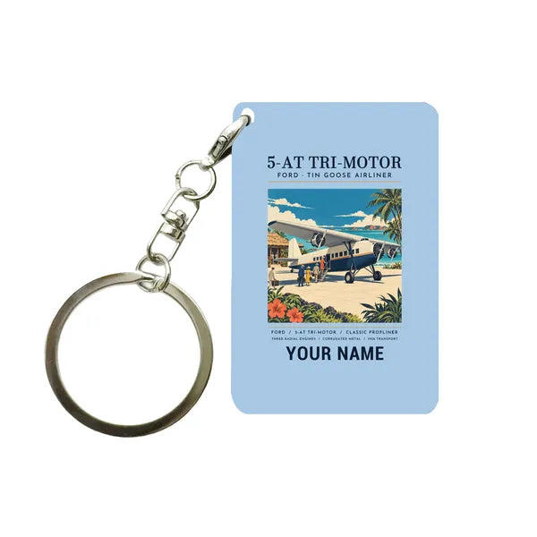 Ford 5-AT Tri-Motor - Poster + Name - Key Chain - Light Blue