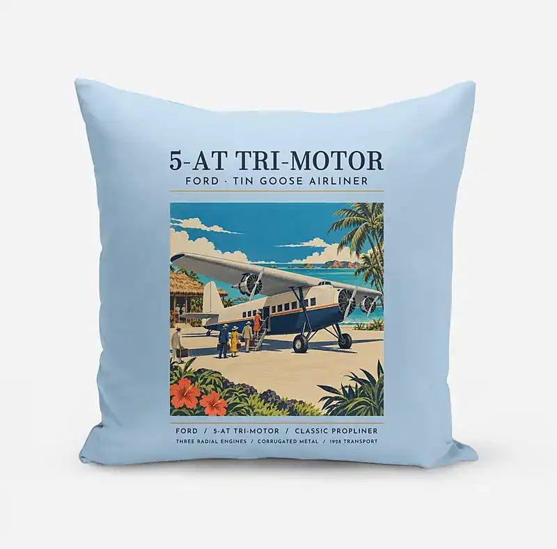Ford 5-AT Tri-Motor - Poster - Pillow - Light Blue