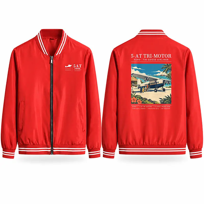 Ford 5-AT Tri-Motor Stylish Jackets - Baseball Collar - Poster - Red