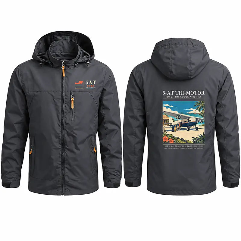 Ford 5-AT Tri-Motor Stylish Jackets - Hooded Windbreaker - Poster - Charcoal
