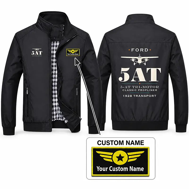 Ford 5-AT Tri-Motor Stylish Jackets - Stand Collar - Heritage + Name - Black