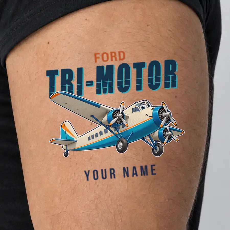 Ford 5-AT Tri-Motor - Tattoo - Cartoon + Name - Man