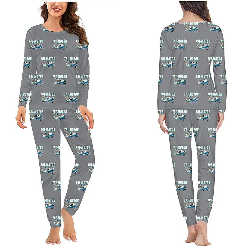 Ford 5-AT Tri-Motor - Women Pajamas - Cartoon Pattern - Gray