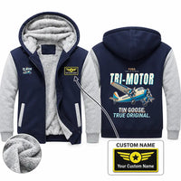 Thumbnail for Ford 5-AT Tri-Motor Zipped Sweatshirts - Cartoon + Name - Navy & Gray