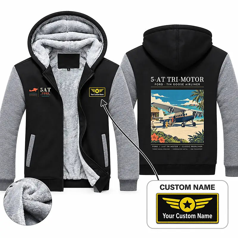 Ford 5-AT Tri-Motor Zipped Sweatshirts - Poster + Name - Black & Gray