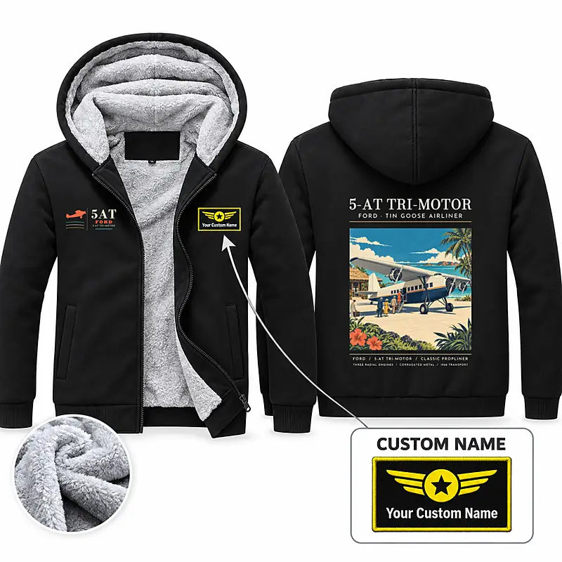 Ford 5-AT Tri-Motor Zipped Sweatshirts - Poster + Name - Black