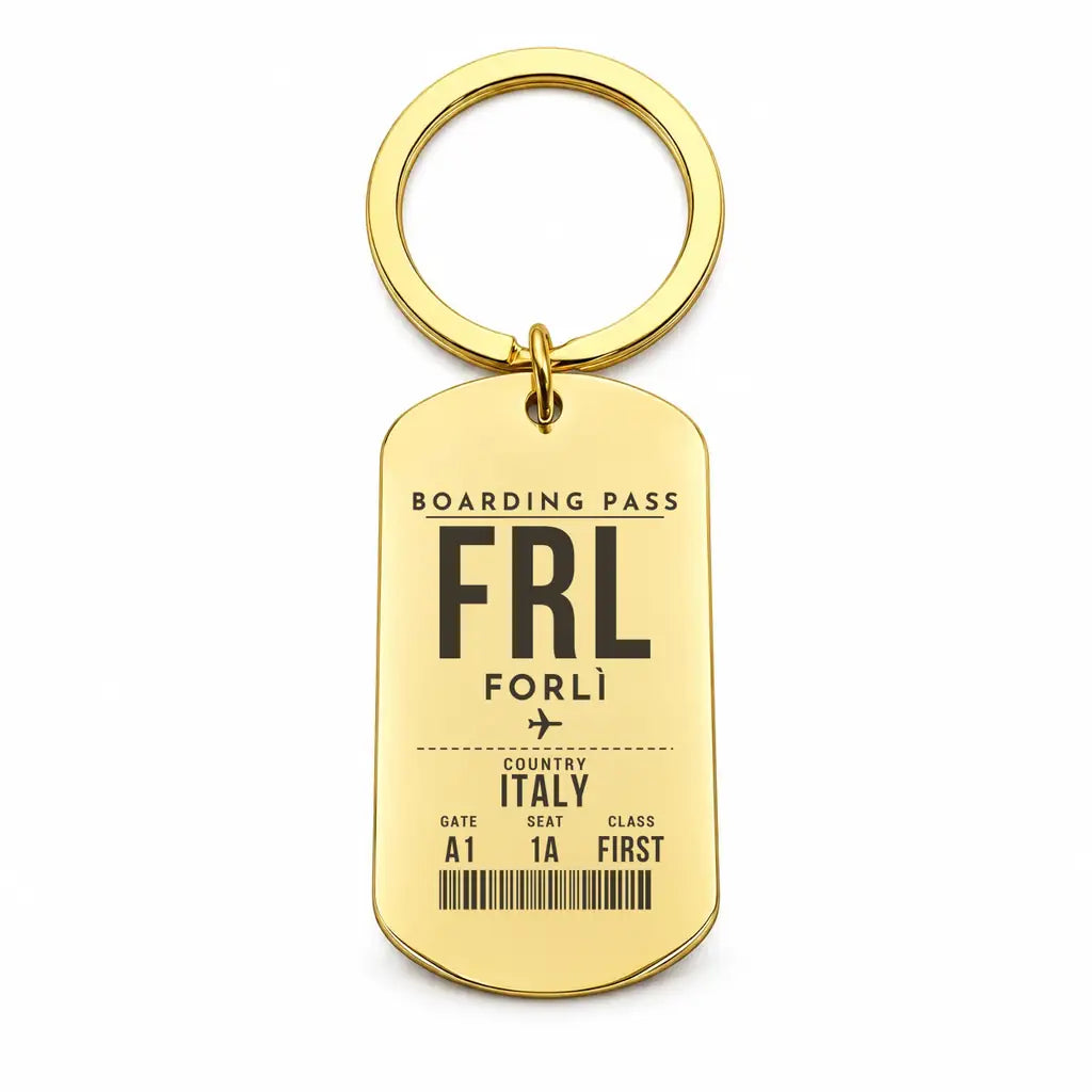 Forlì Airport FRL - Key Chain - Boarding Pass Style - Gold