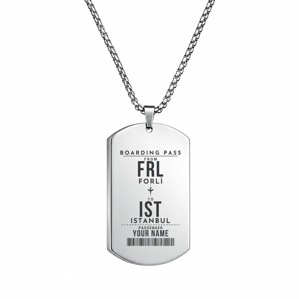 Forlì Airport FRL - Necklace - Customizable Boarding Pass - Silver