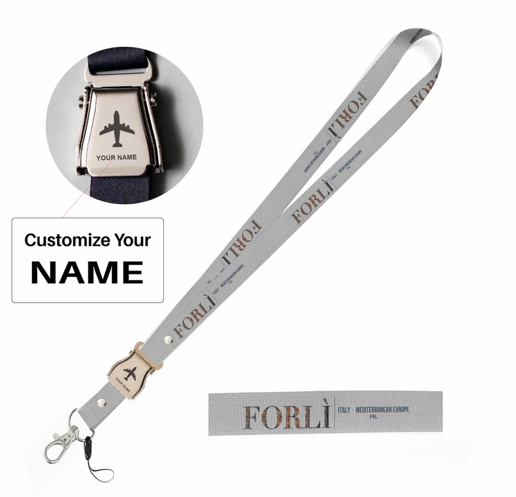 Forlì City Series seat belt lanyard - light gray with name