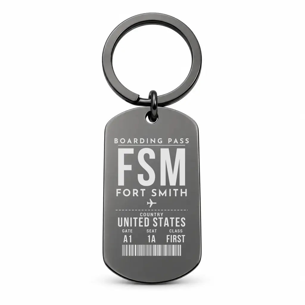 Fort Smith Regional Airport FSM - Key Chain - Boarding Pass Style - Black