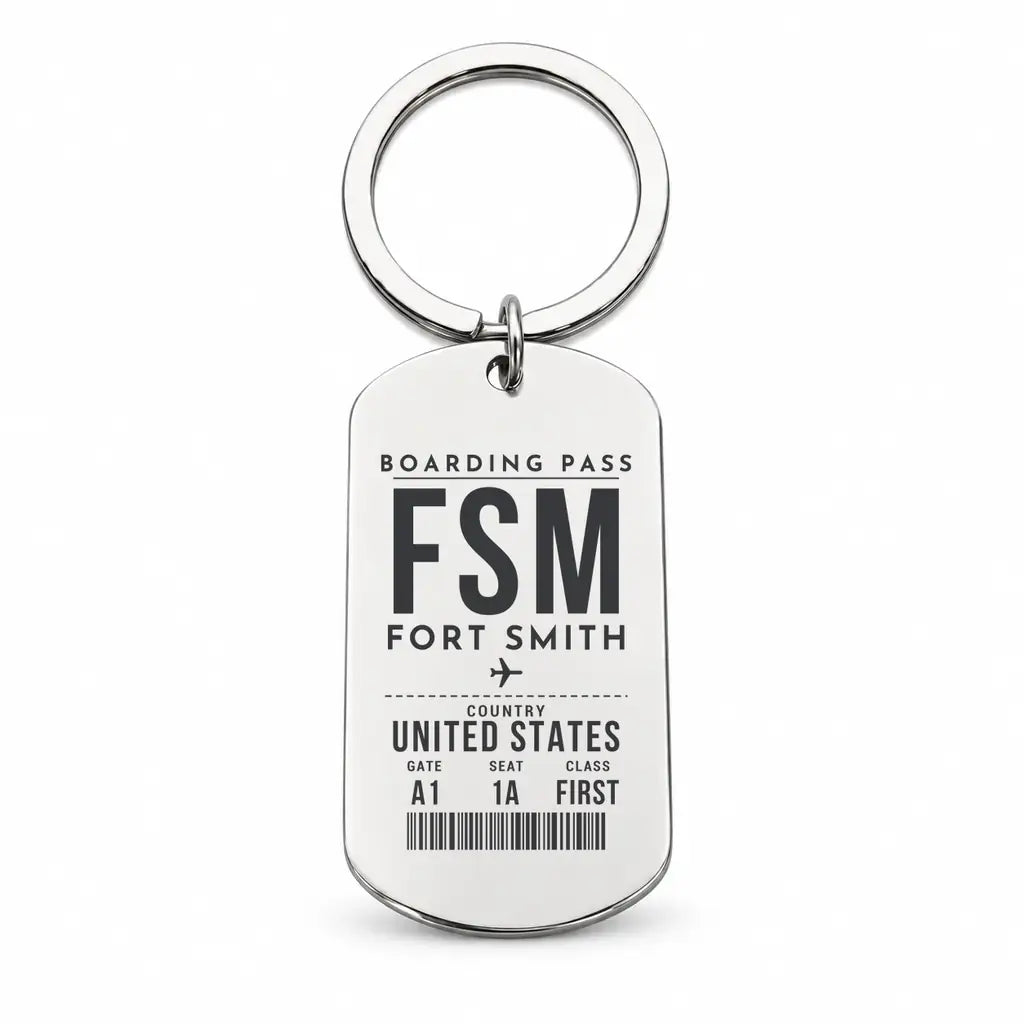 Fort Smith Regional Airport FSM - Key Chain - Boarding Pass Style - Silver