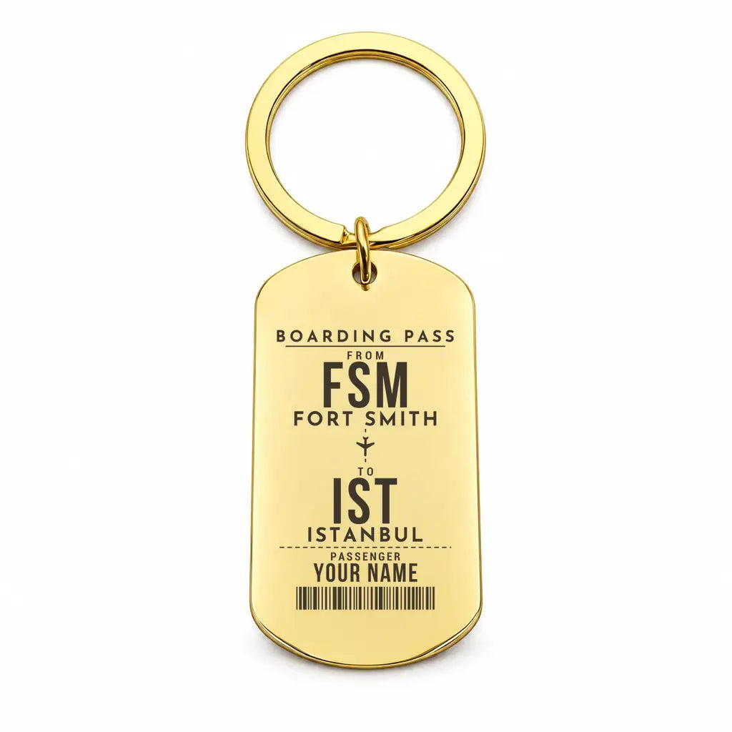 Fort Smith Regional Airport FSM - Key Chain - Customizable Boarding Pass - Gold