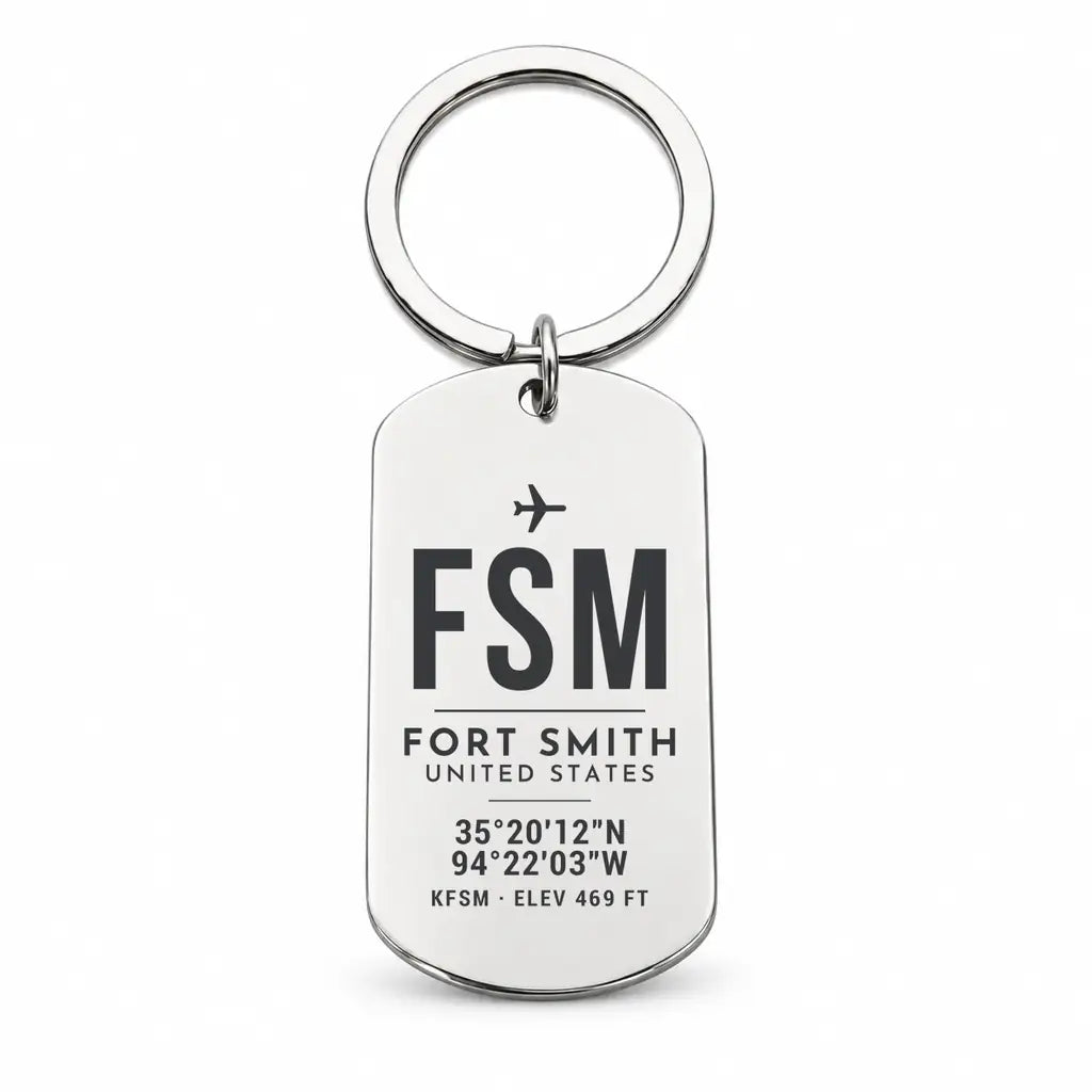 Fort Smith Regional Airport FSM - Key Chain - Original Design - Silver