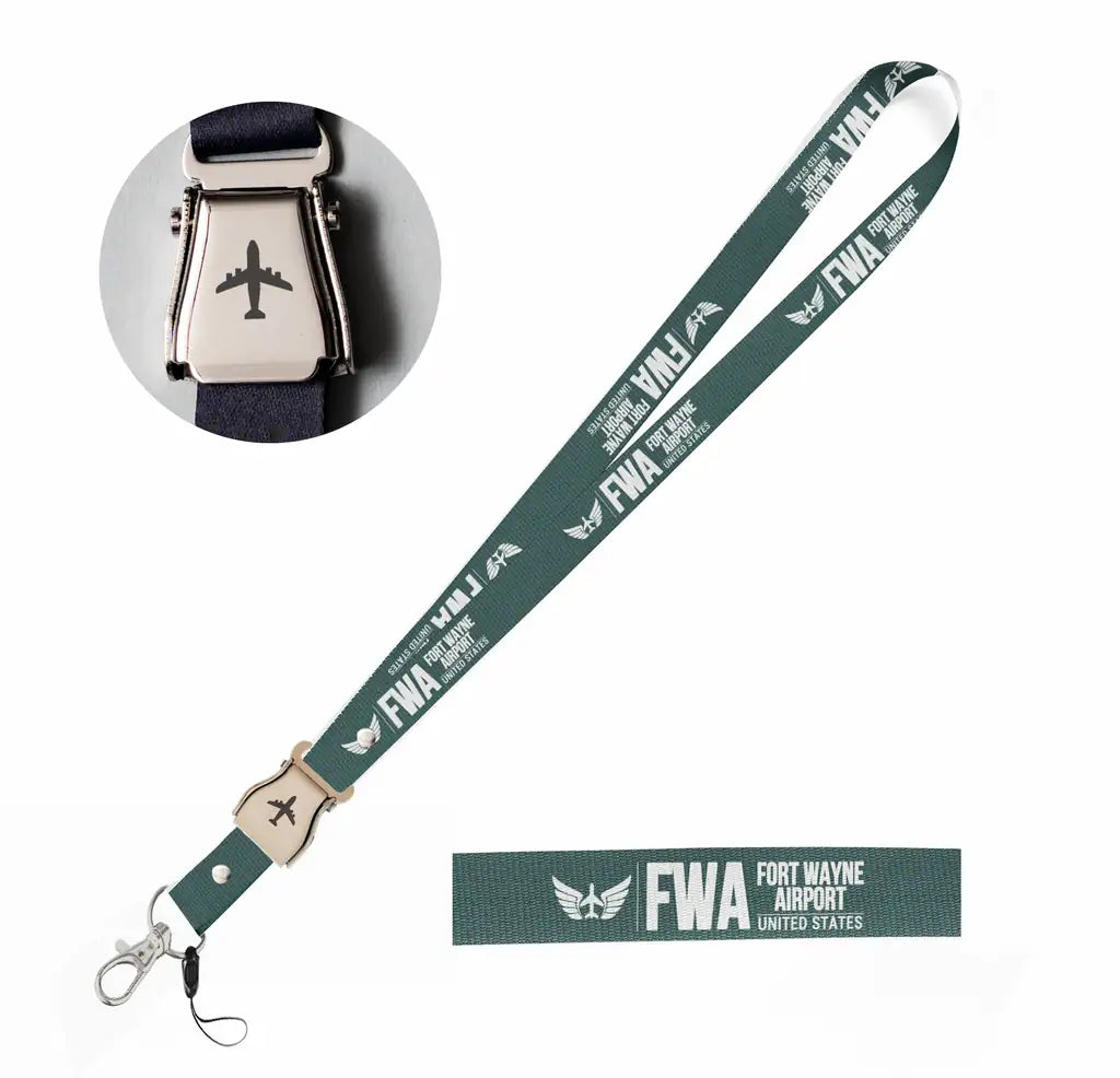 Fort Wayne International Airport (FWA) seat belt lanyard - dark green