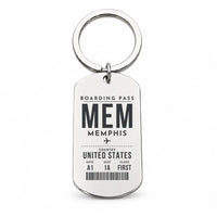 Thumbnail for Frederick W. Smith International Airport Memphis MEM - Key Chain - Boarding Pass Style - Silver
