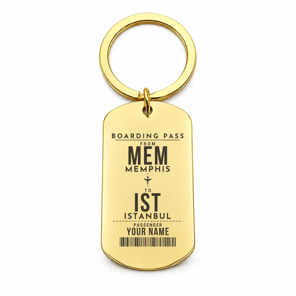 Frederick W. Smith International Airport Memphis MEM - Key Chain - Customizable Boarding Pass - Gold
