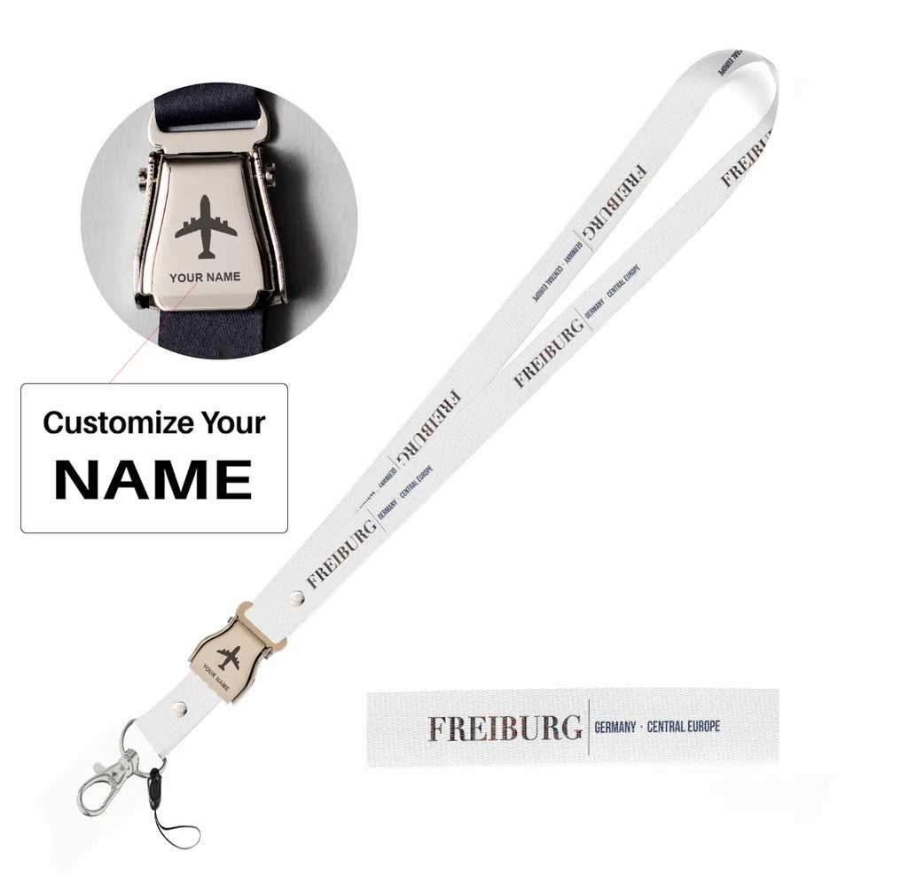 Freiburg City Series seat belt lanyard - white with name
