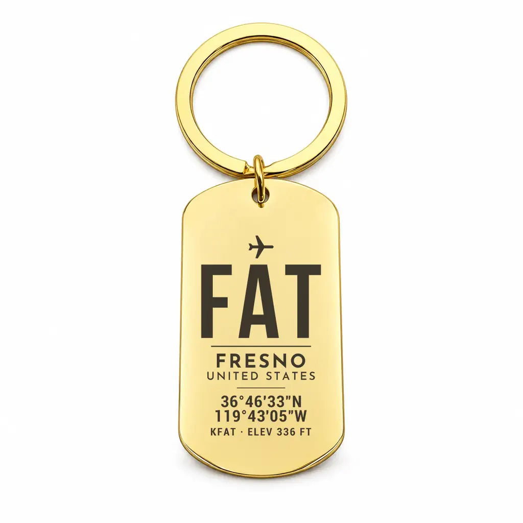 Fresno Yosemite International Airport FAT - Key Chain - Original Design - Gold