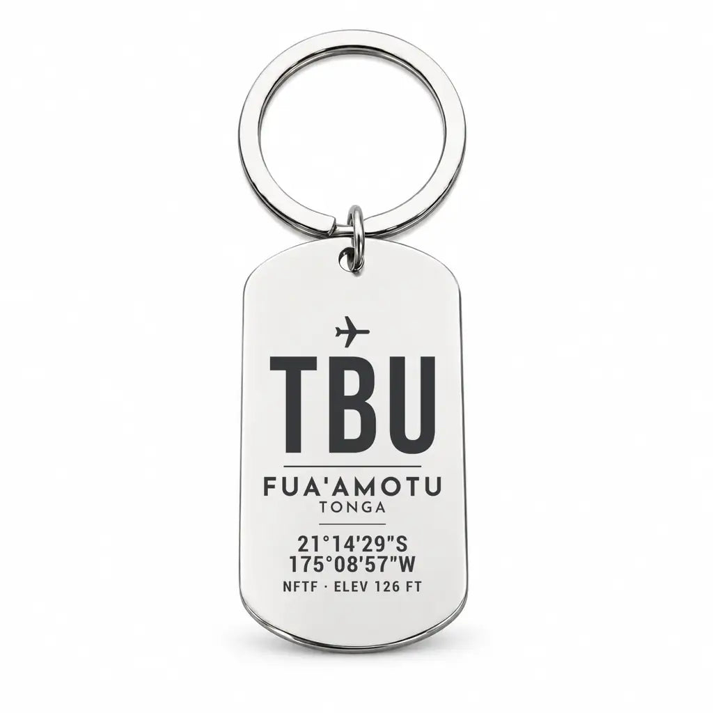 Fuaʻamotu International Airport TBU - Key Chain - Original Design - Silver