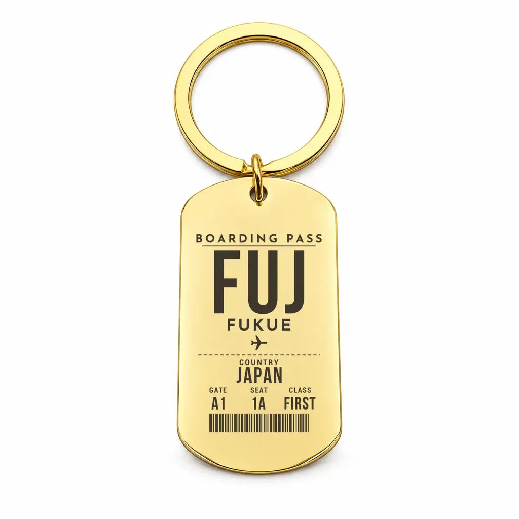 Fukue Airport FUJ - Key Chain - Boarding Pass Style - Gold