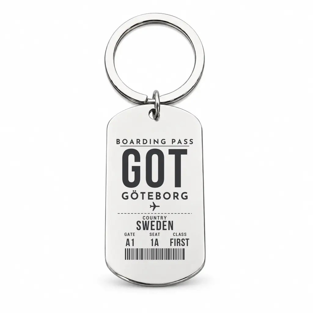 Göteborg Landvetter Airport GOT - Key Chain - Boarding Pass Style - Silver