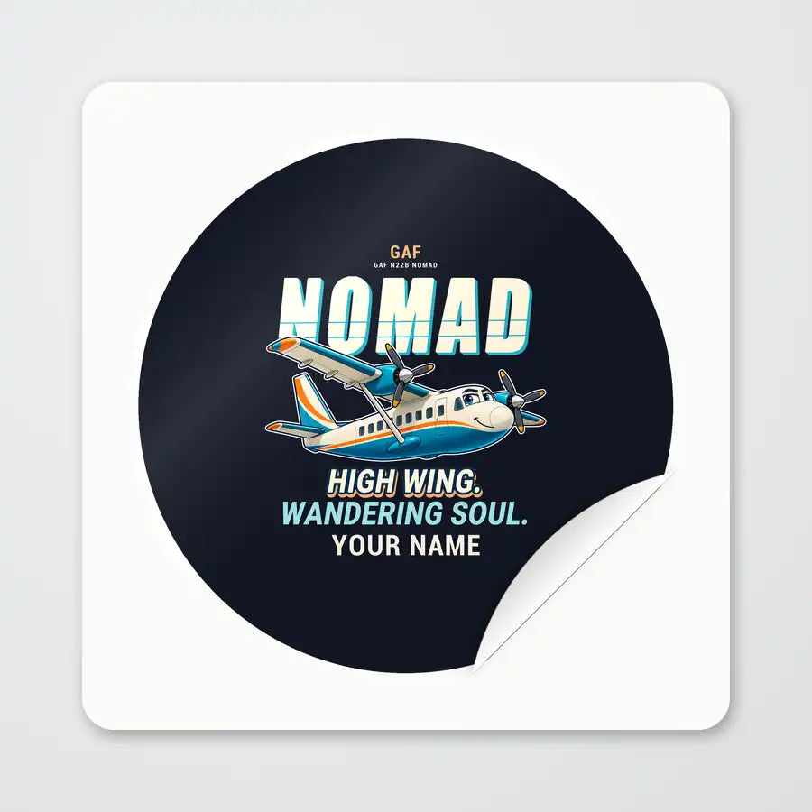 GAF N22B Nomad - Cartoon + Name - Circle Sticker - Peel