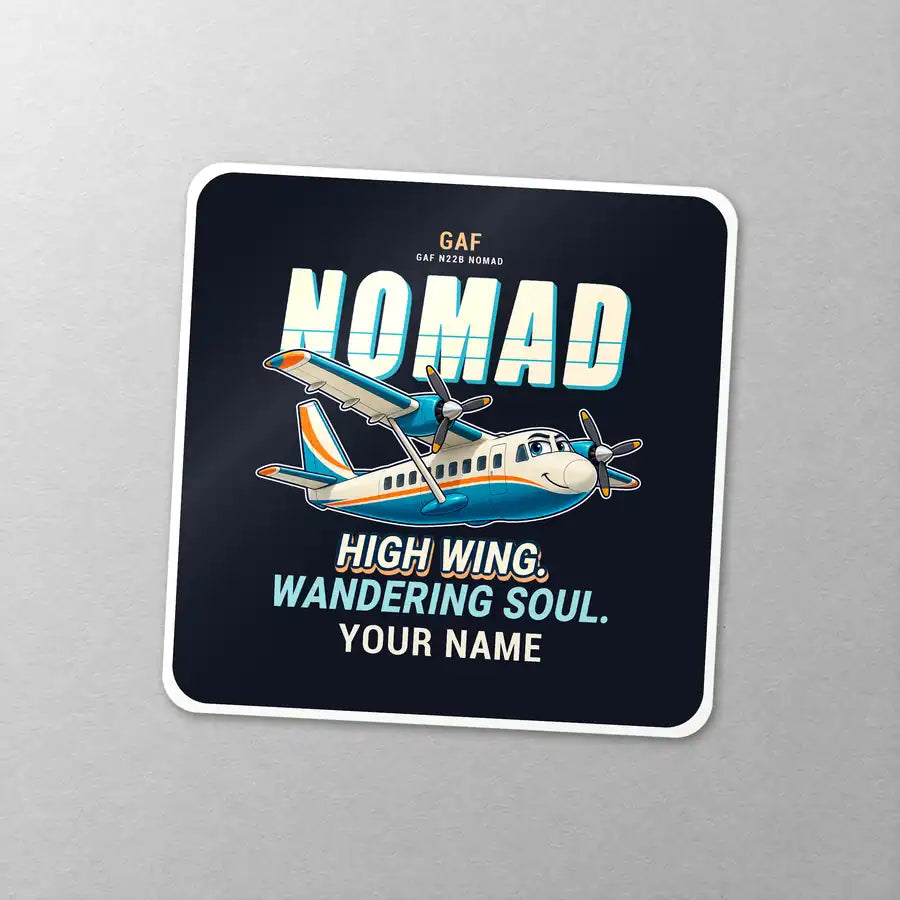 GAF N22B Nomad - Cartoon + Name - Square Sticker - Close-up