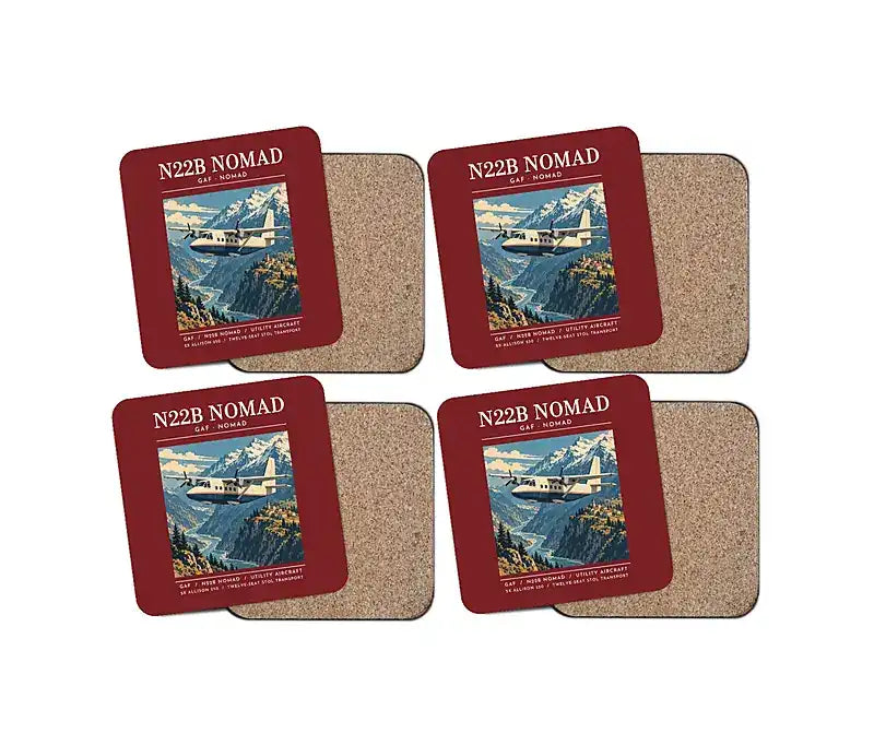 GAF N22B Nomad - Poster - Coaster Set - Dark Red
