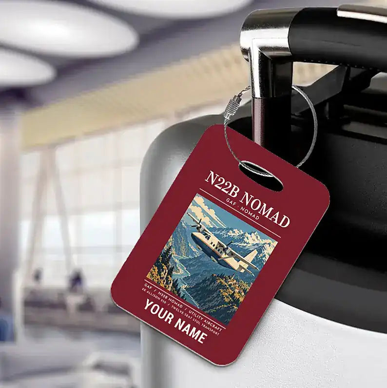 GAF N22B Nomad - Poster + Name - Luggage Tag - Dark Red