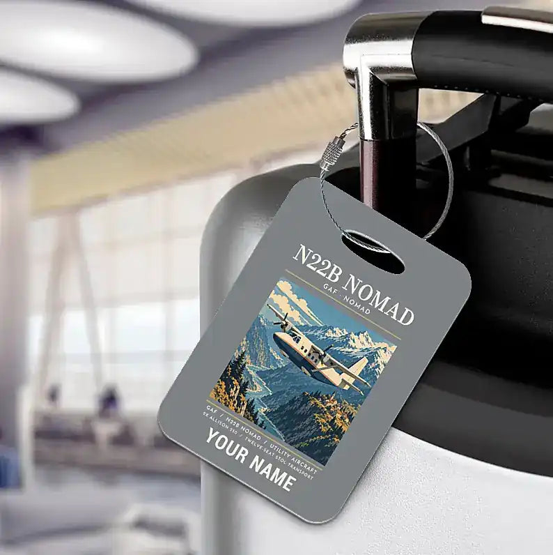 GAF N22B Nomad - Poster + Name - Luggage Tag - Gray