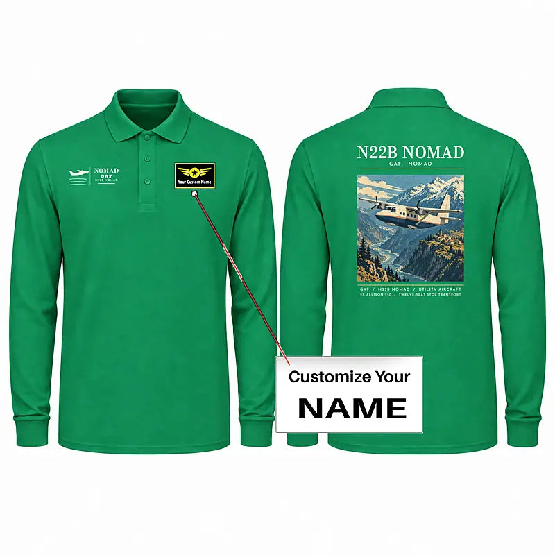 GAF N22B Nomad Premium Polo T-Shirts - Poster + Name - Long Sleeve - Green