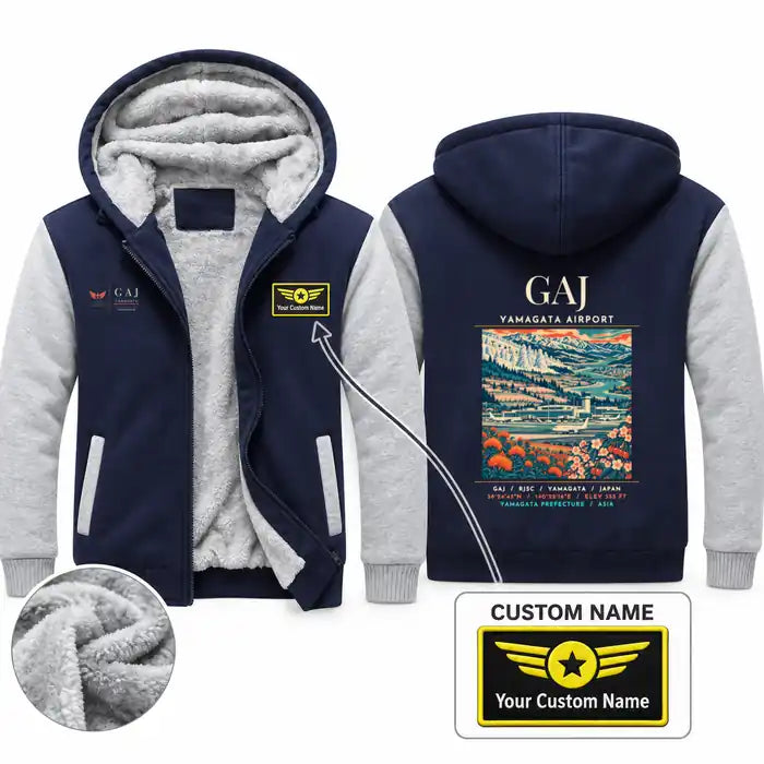 Yamagata Airport (GAJ) Zipped Sweatshirts - Poster + Name - Navy & Gray