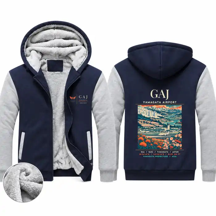 Yamagata Airport (GAJ) Zipped Sweatshirts - Poster - Navy & Gray