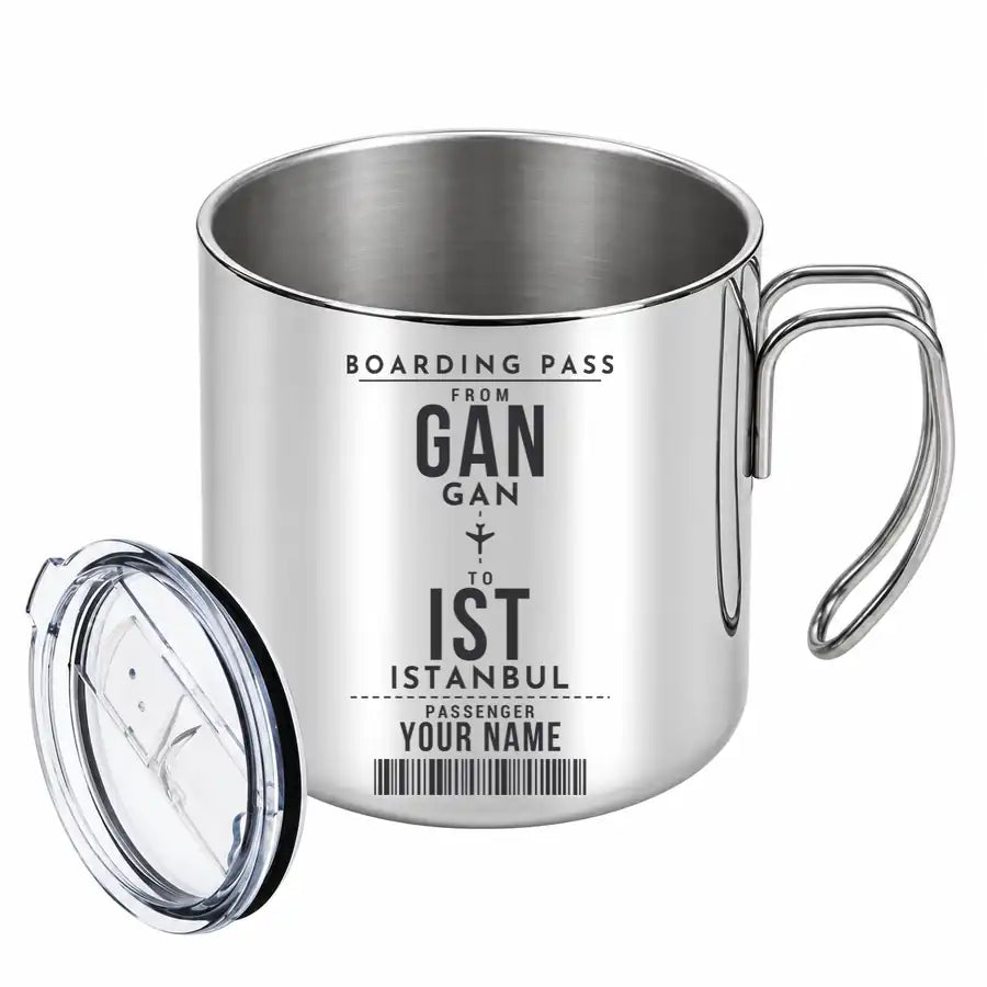 Gan Island Airport (GAN) Stainless Steel Mugs - Customizable Boarding Pass - Portable Mug - Silver