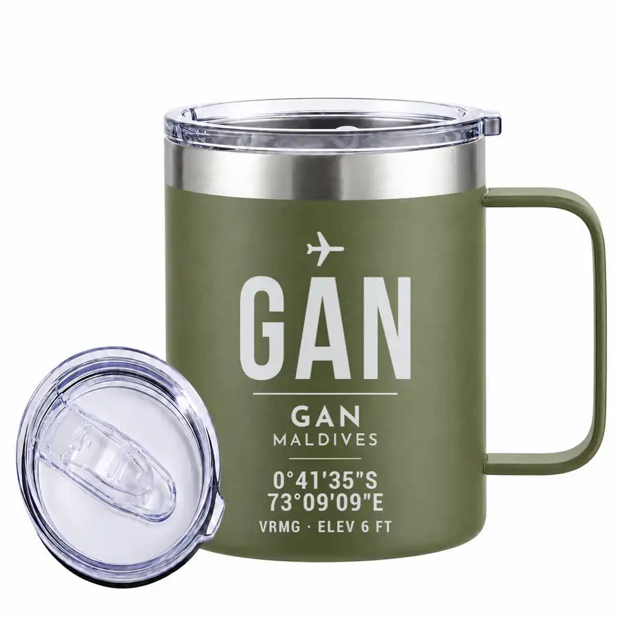 Gan Island Airport (GAN) Stainless Steel Mugs - ID Tag - Stainless Steel Mug - 14 oz / 400ML - Green