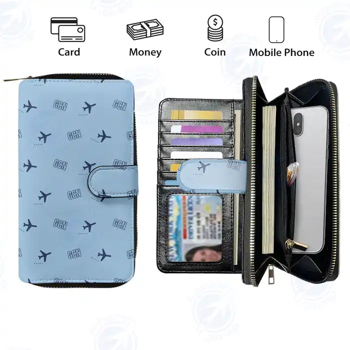 Grand Canyon Airport (GCN) Leather Wallets - Zip Long Wallet - Pattern - Light Blue