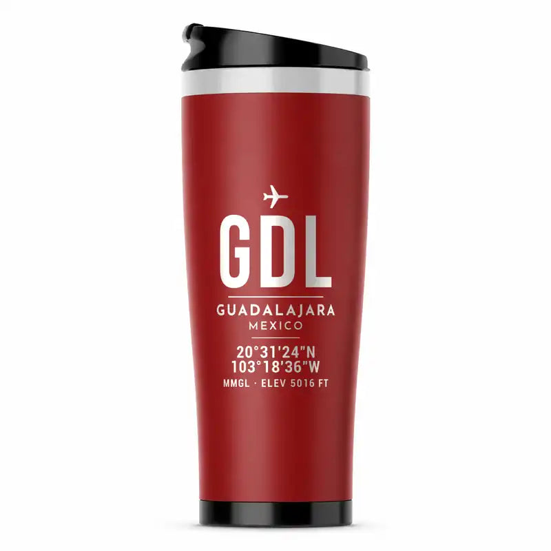 Guadalajara International Airport (GDL) Travel Mugs - ID Tag - Stainless Steel (No Holder) - Red
