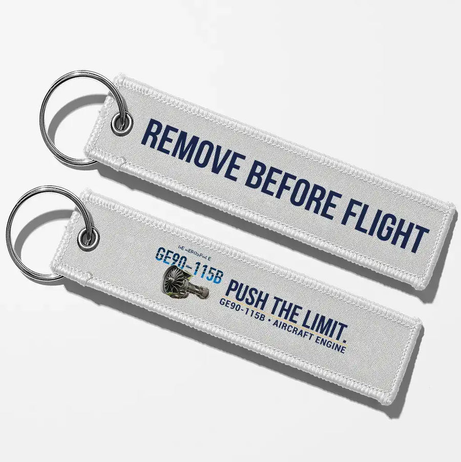 GE GE90-115B Engine Aviator Key Chains - White - Remove Before Flight