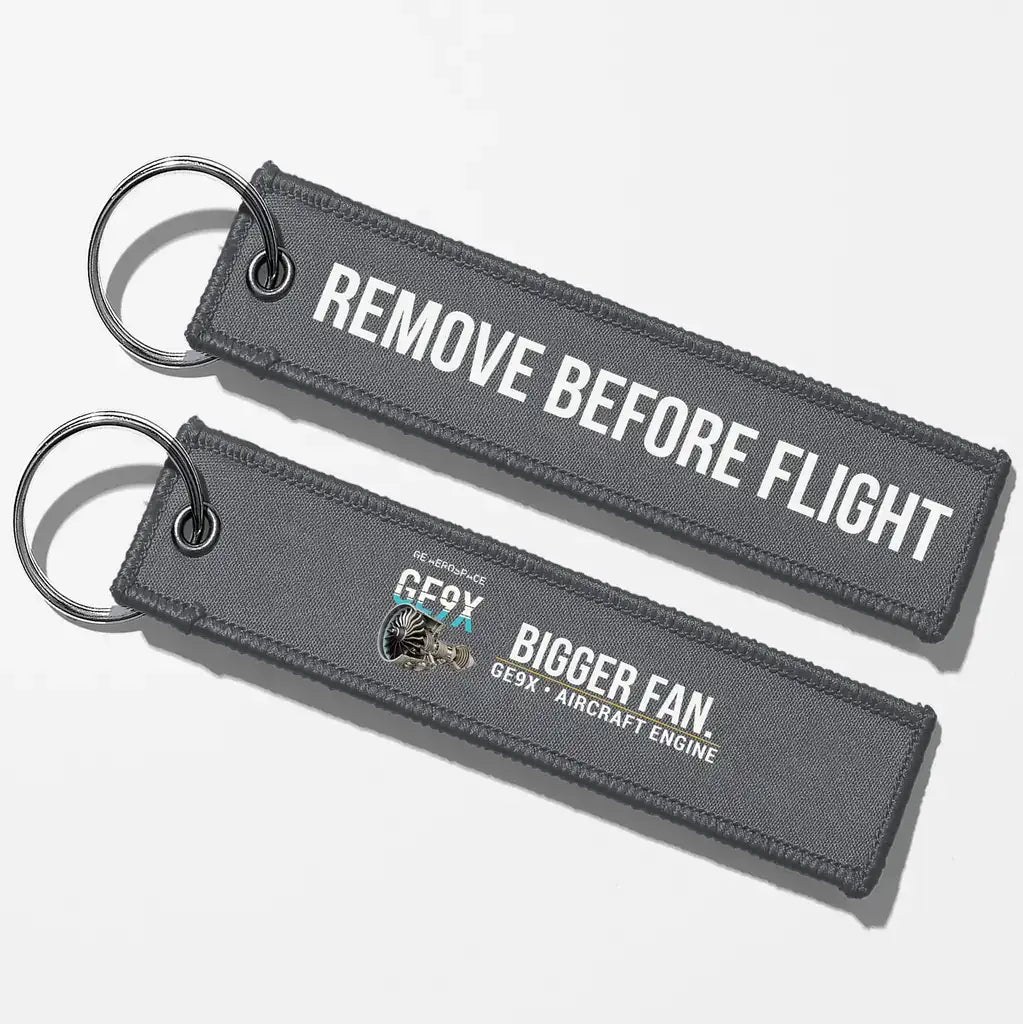 GE GE9X Engine Aviator Key Chains - Gray - Remove Before Flight