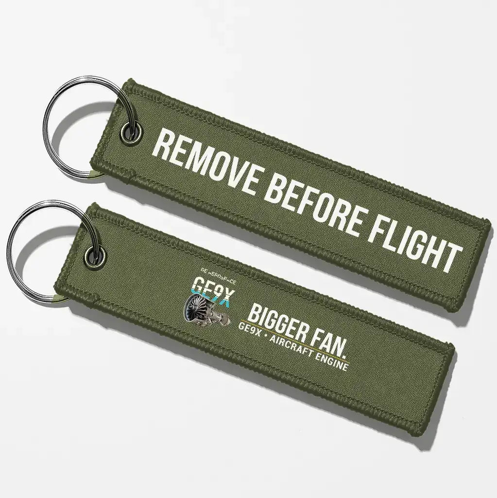 GE GE9X Engine Aviator Key Chains - Green Army - Remove Before Flight