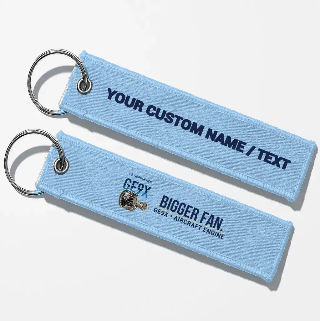 GE GE9X Engine Aviator Key Chains - Light Blue - Personalized