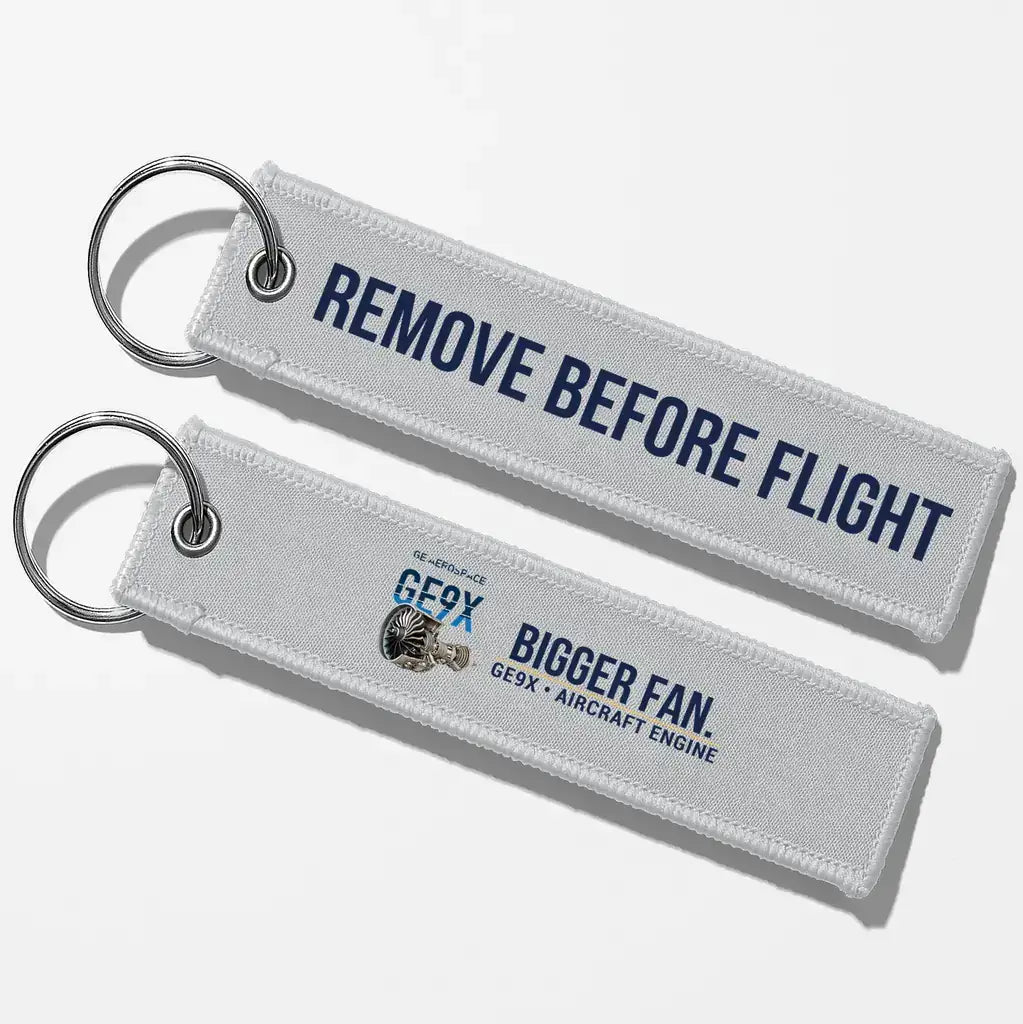 GE GE9X Engine Aviator Key Chains - Light Gray - Remove Before Flight