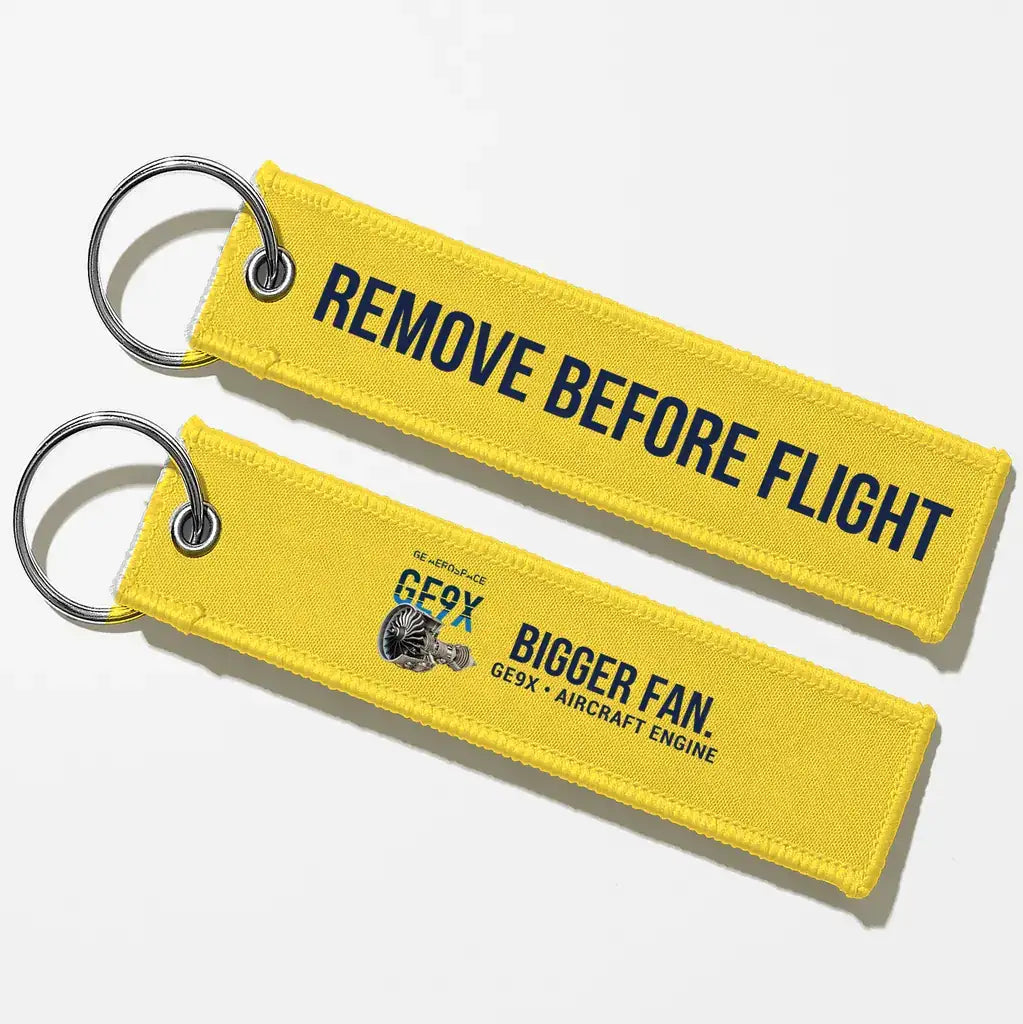 GE GE9X Engine Aviator Key Chains - Yellow - Remove Before Flight
