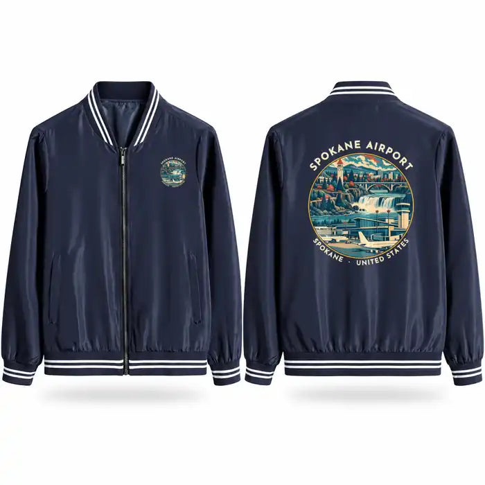 Spokane International Airport (GEG) Stylish Jackets - Baseball Collar - Badge - Navy Blue